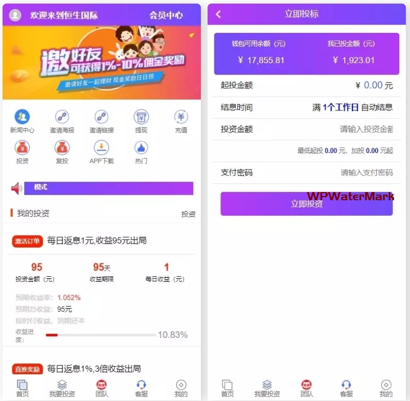 影视投资二开恒生国际投资理财源码，每日返利，分红源码-YMN2194